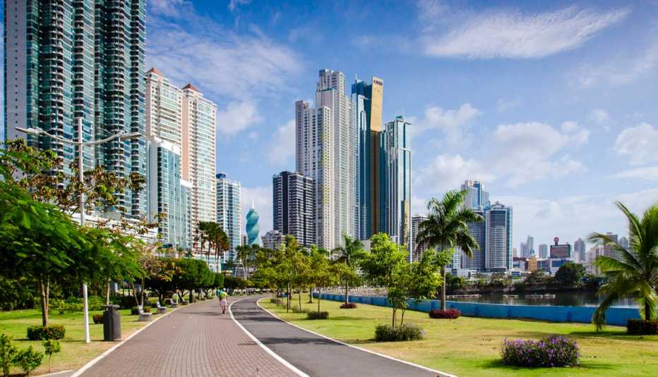 panama city skyline from cinta costera park panama city