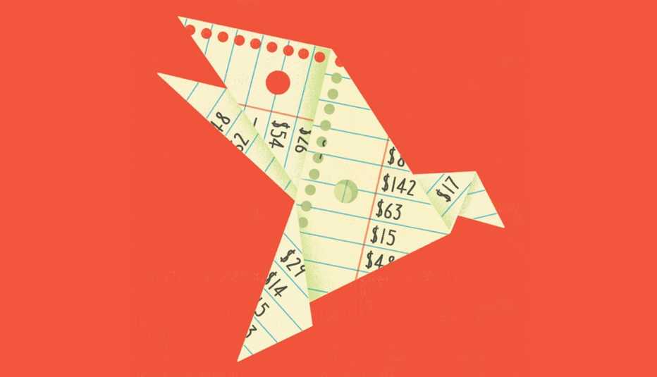 an origami bird made out of a budget written on a piece of paper