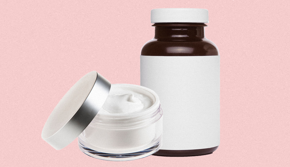 A jar of cream and a supplement bottle