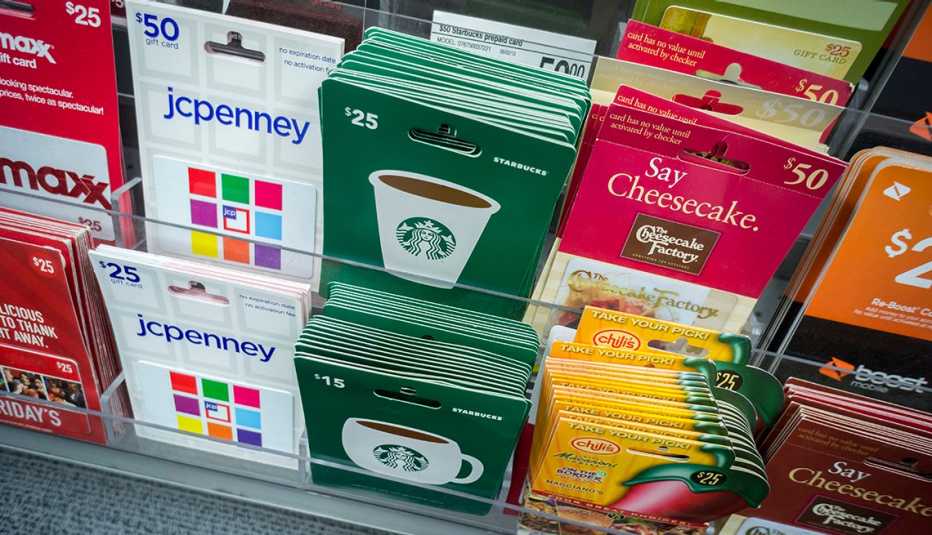 A selection of gift cards in a store in New York