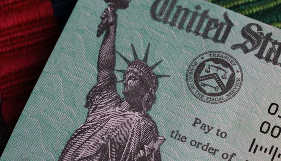 Close up of a social security check.