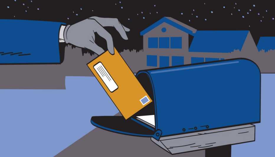 gloved hand drops a check in  a mailbox, suspicious feel