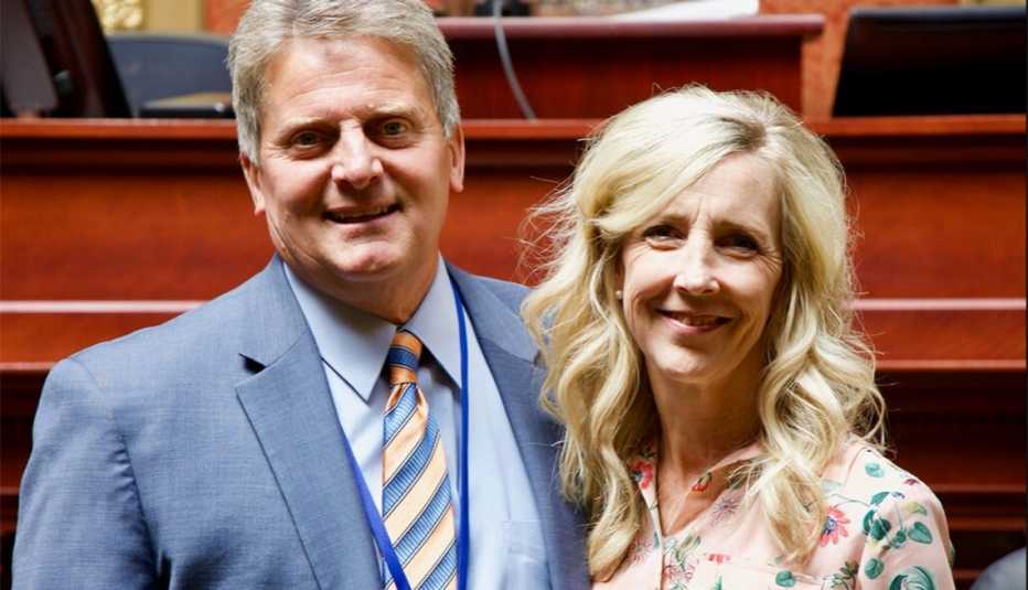 Utah Representative Kyle Andersen and his wife Machel Andersen at his swearing in ceremony.