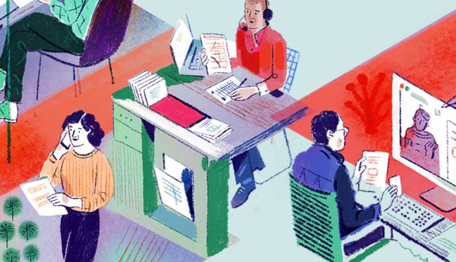 illustration of people in an office working on taxes