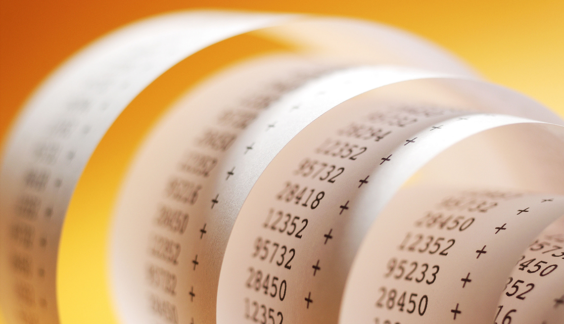 a coiled calculator printout 