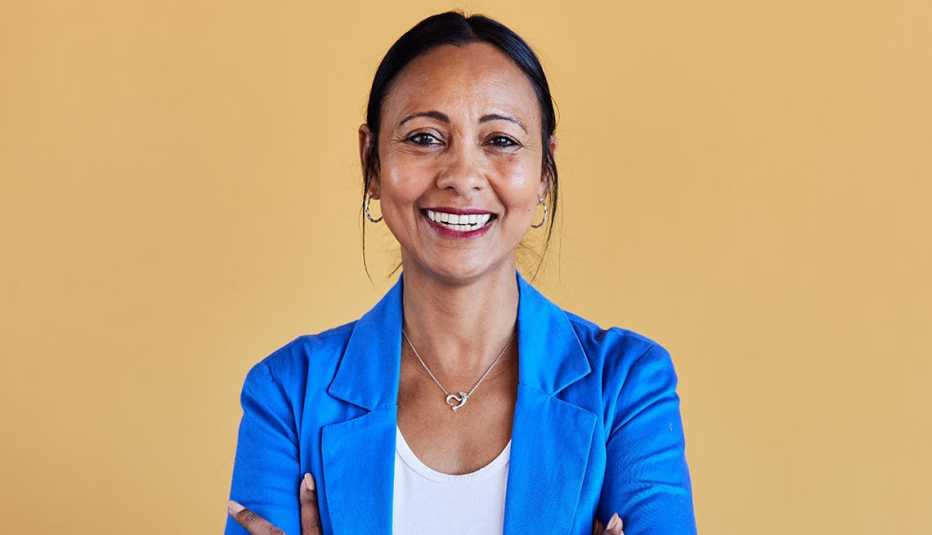 a woman on a yellow background