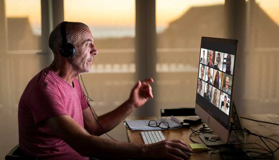 Businessman video conferencing from home