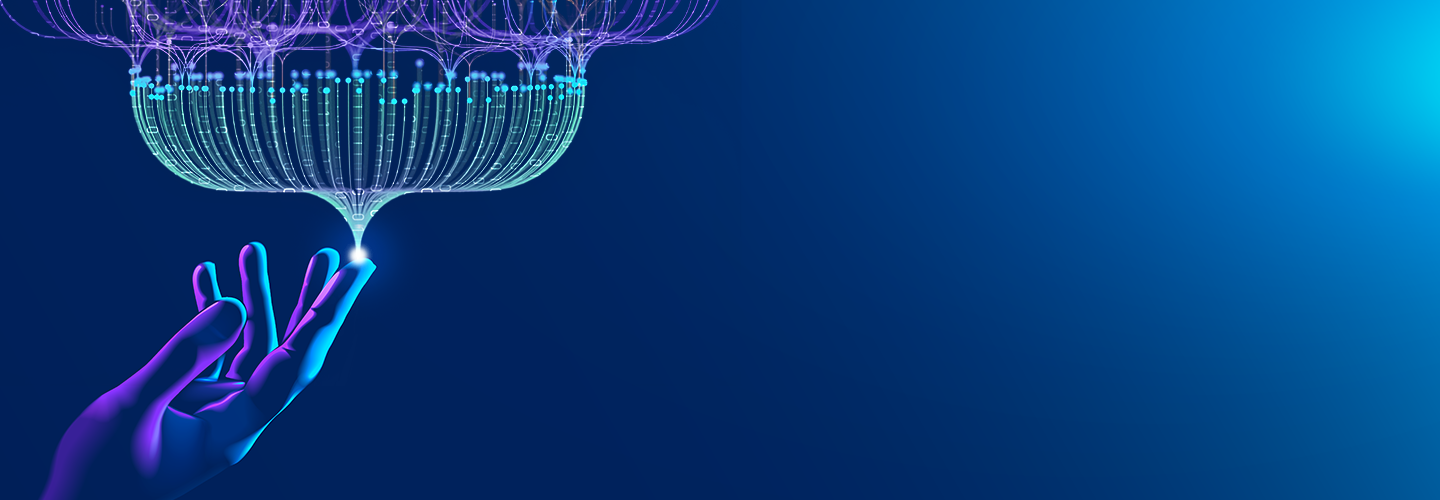 a hand is touching computer signals on a blue background