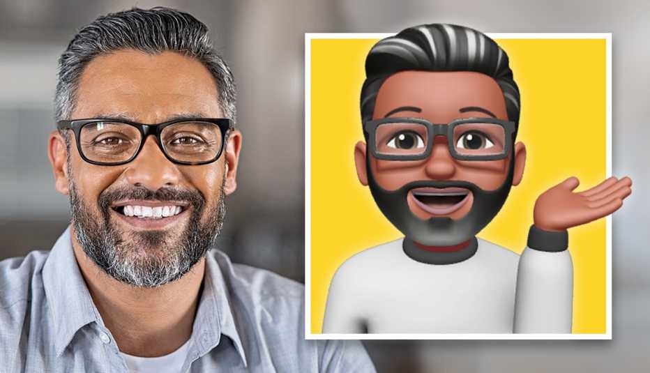 photograph of a man and his digital cartoon from apple called a memoji photograph of a man and his digital cartoon from apple called a memoji