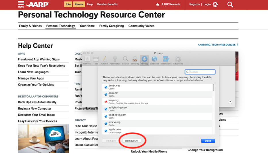 a screenshot showing the prompts for clearing the safari browser's cache
