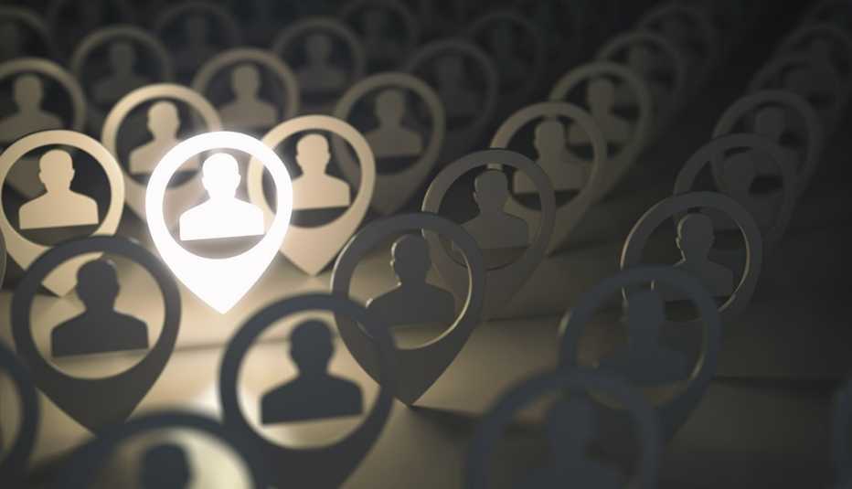 symbols of people who are all online some in shadows and some in plain view