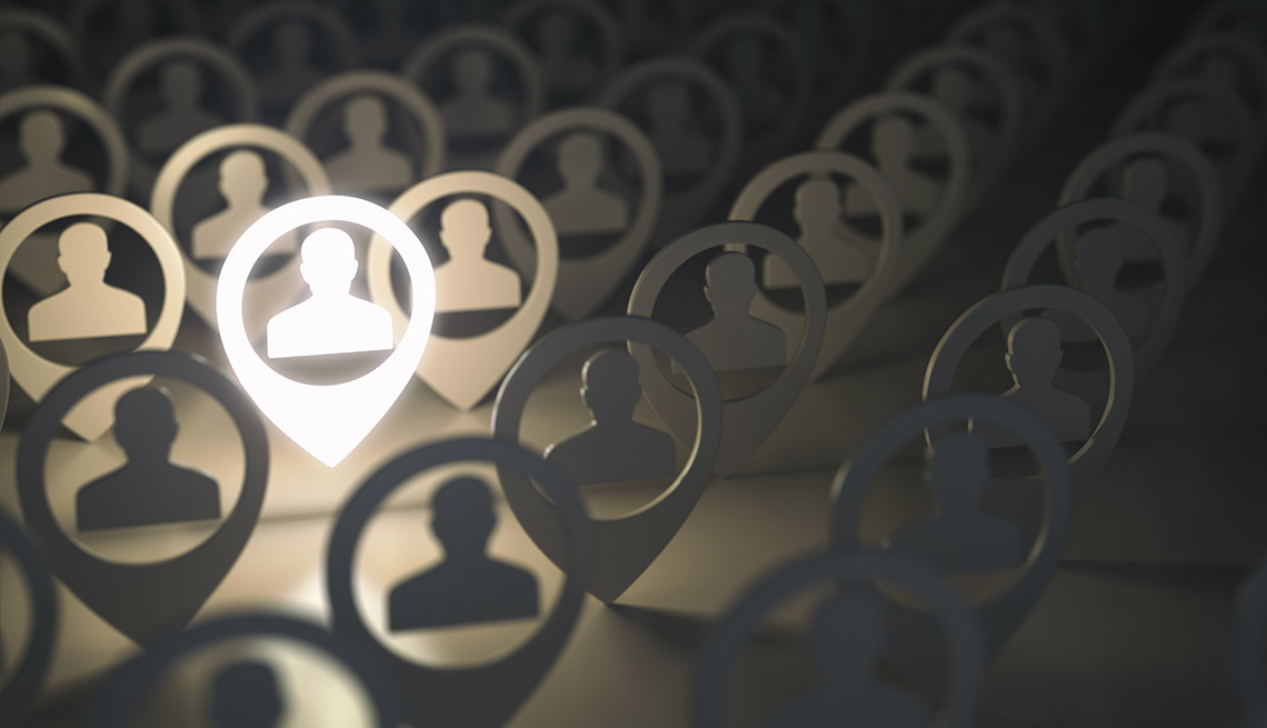 symbols of people who are all online some in shadows and some in plain view