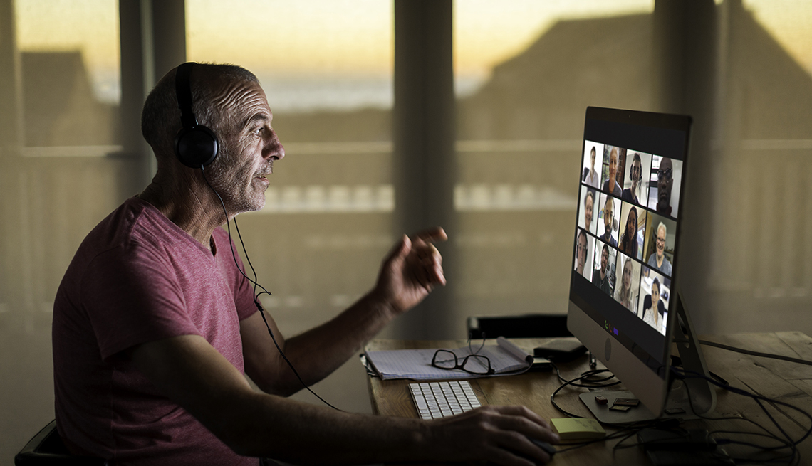 Businessman video conferencing from home