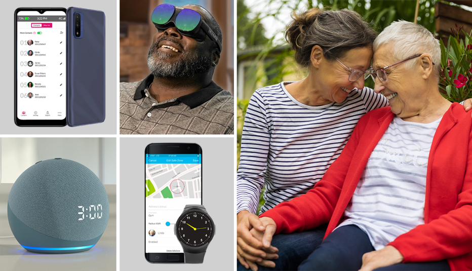 an image showing technological devices on the left side and two women on the right an image showing technological devices on the left side and two women on the right