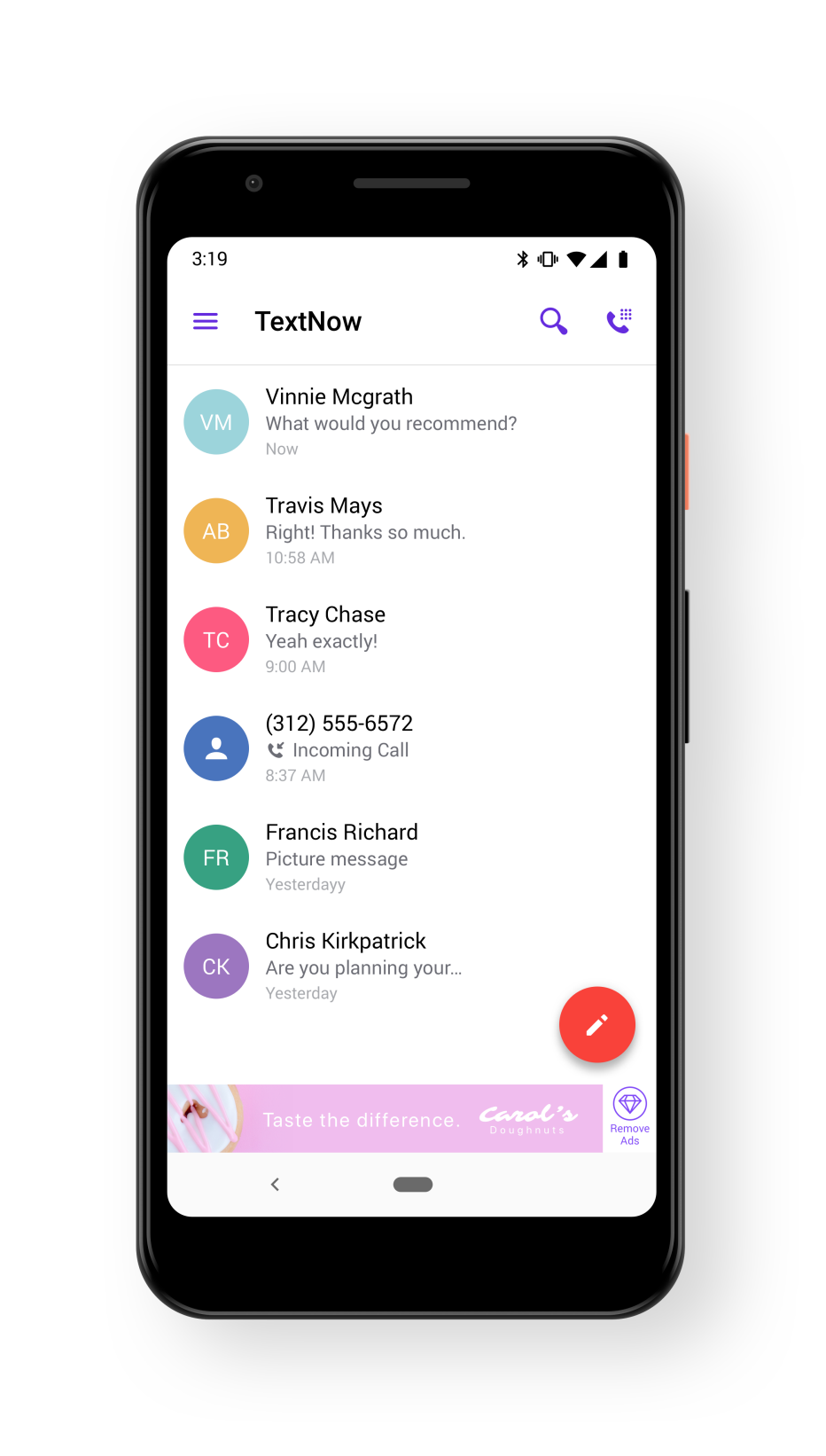 TextNow app screenshot
