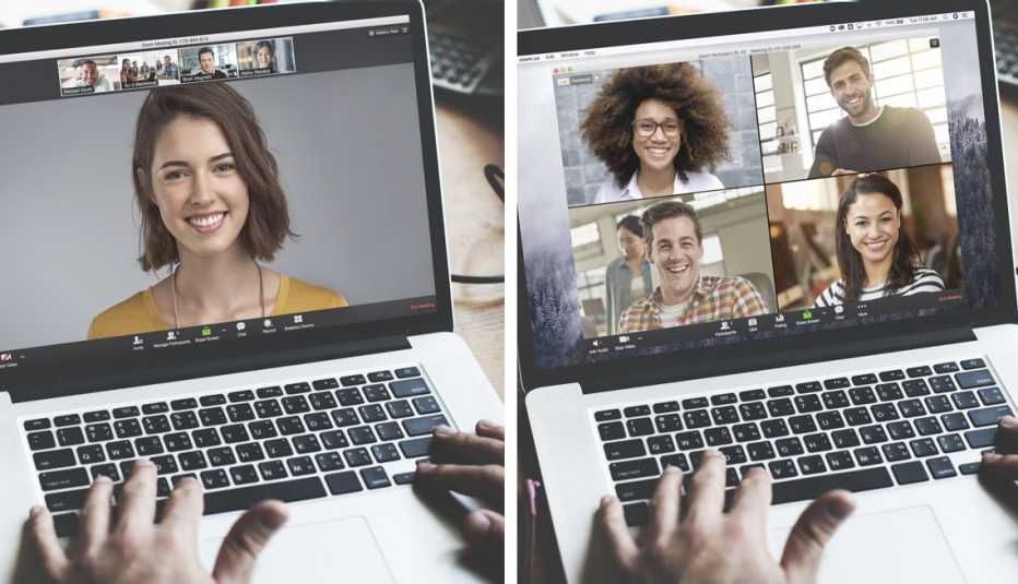 two images showing the speaker view and gallery view zoom features