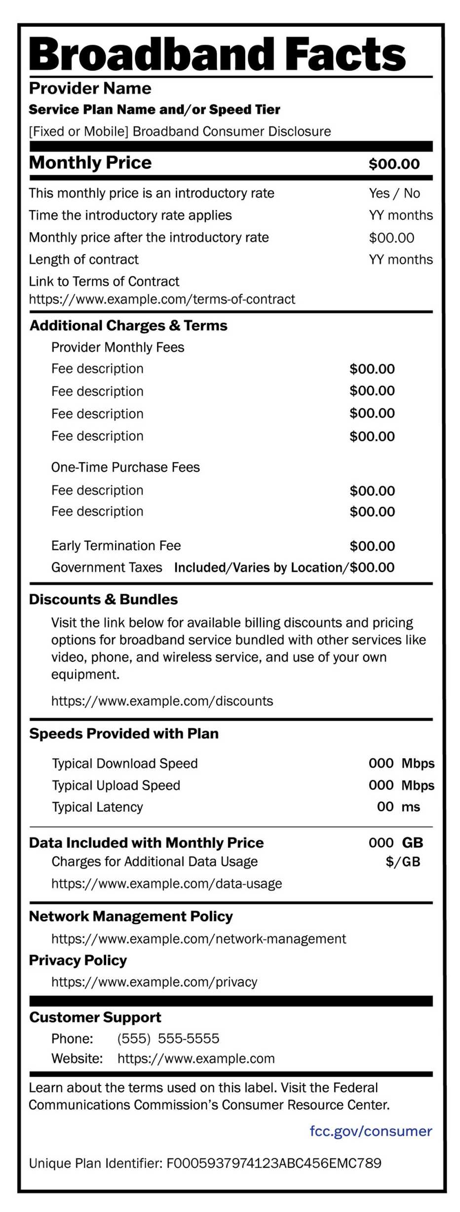a sample internet broadband label