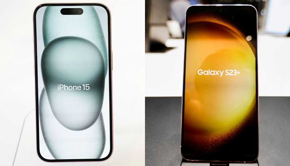 Apple iPhone 15 and Samsung Galaxy S23+ the apple iphone fifteen and the samsung galaxy twenty three