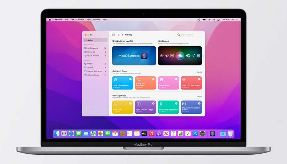 macbook pro with the shortcuts gallery of apple monterey