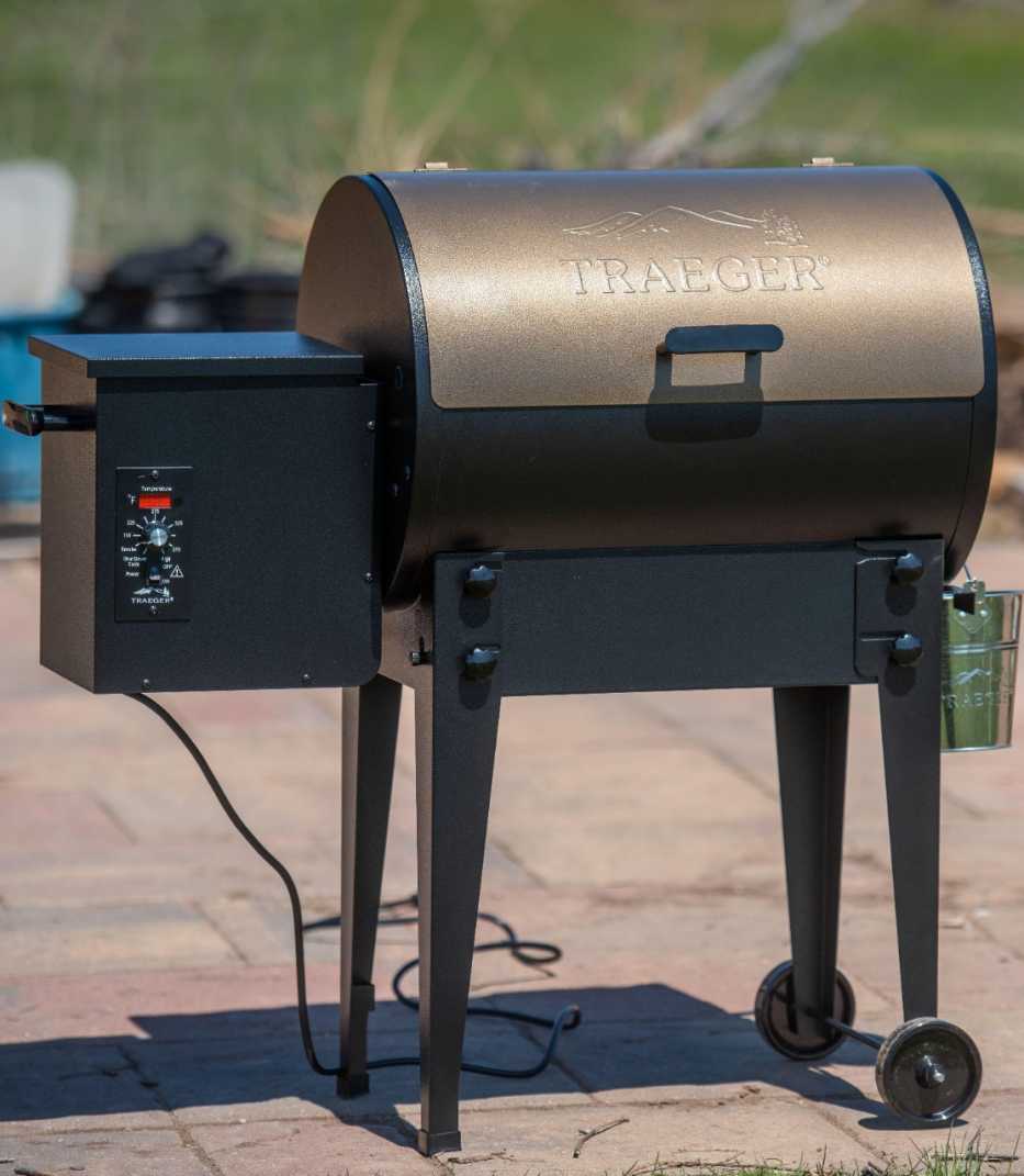A Traeger wood pellet smoker grill