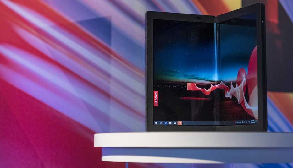 The Lenovo Group Ltd. ThinkPad X1 Fold sits on display at CES 2020 in Las Vegas, Nevada, U.S.