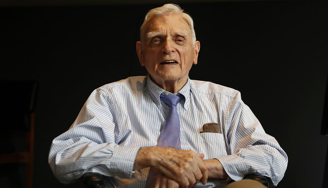Nobel Prize chemistry winner John B. Goodenough poses for the media at the Royal Society in London on Oct. 9, 2019