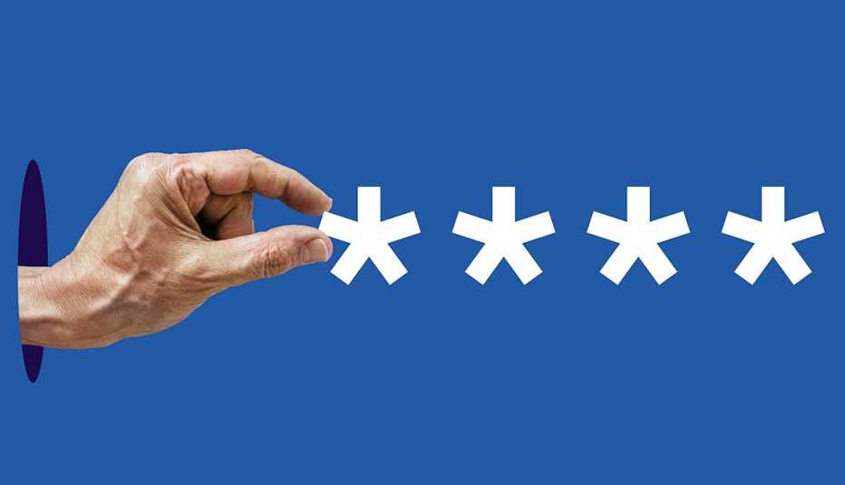 a hand picking up asterisks that cover up a password