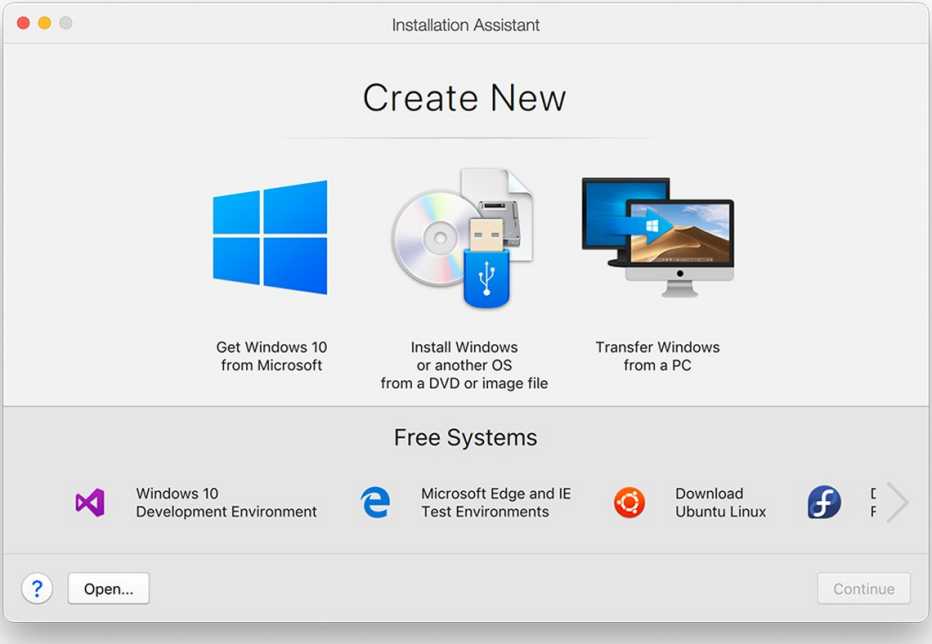 parallels coherence dialog box called installation assistant showing installation options 