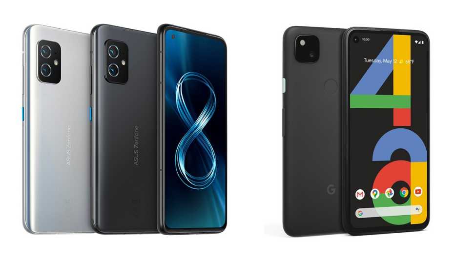 left the asus zenfone eight and right the google pixel four