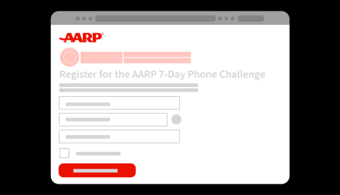 illustration of a screen that says register for the a a r p seven day phone challenge