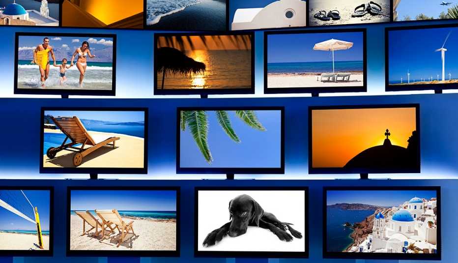 television screens with colorful images on them