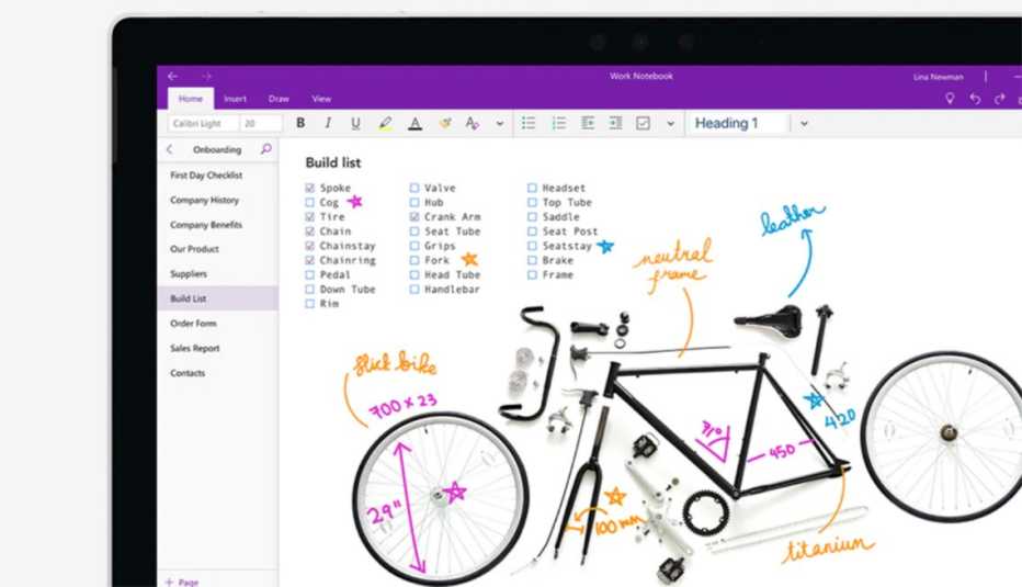 screengrab of a sample microsoft one note workspace