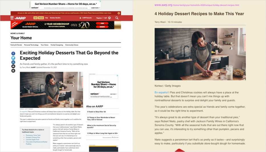 screenshots of how reader view in google chrome strips boxes buttons and ads from the page