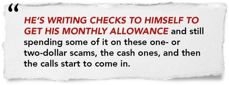 Quote graphic from the perfect scam podcast