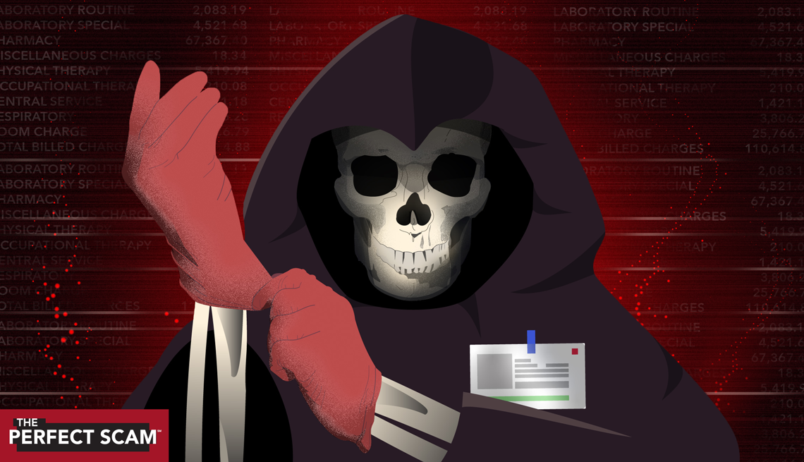 Ep29 - Website graphic - A skeleton puts red gloves on his hands while wearing a badge