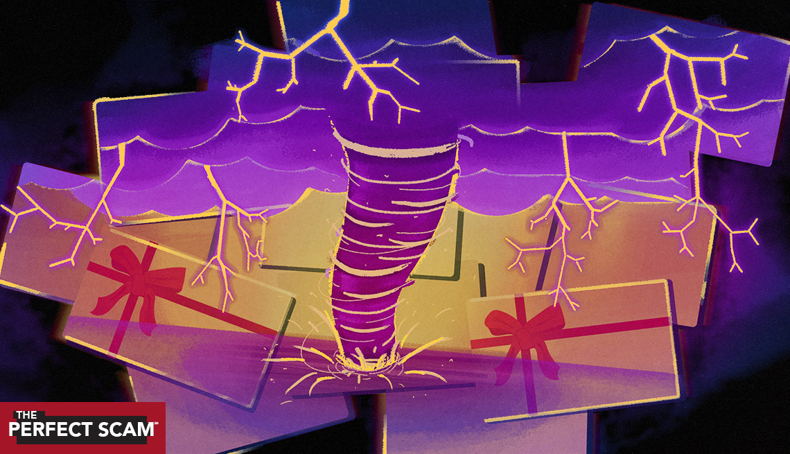 a tornado with packages around it