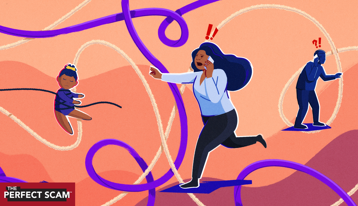 a woman is running while on the phone with a purple cord going through the image