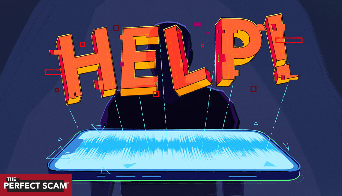 help is being shown coming out of a smartphone