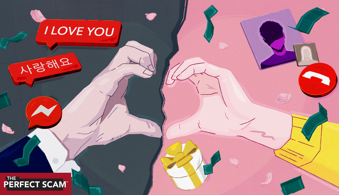 two hands making a heart with english and korean words in the background