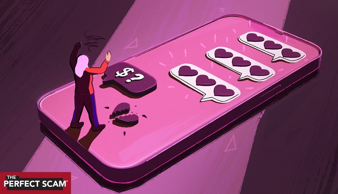 a cell phone with a woman standing on it with hearts and dollar signs