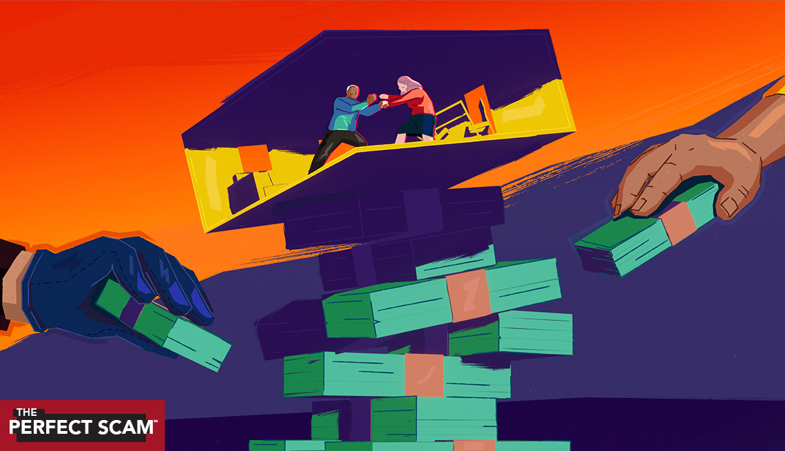 a room is balanced on top of a stack on money and is falling over