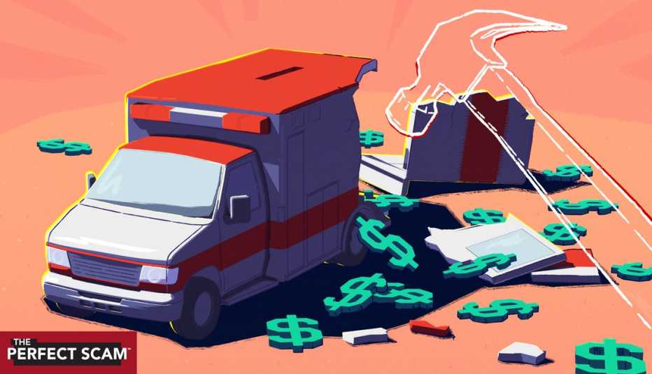 a piggy bank shaped like an ambulance is broken open