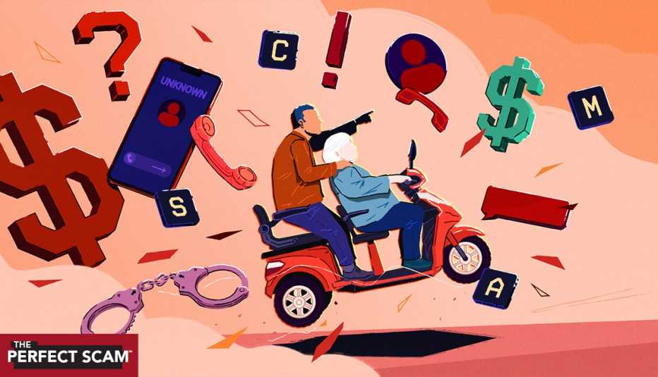 a man and woman on a scooter with money signs around them
