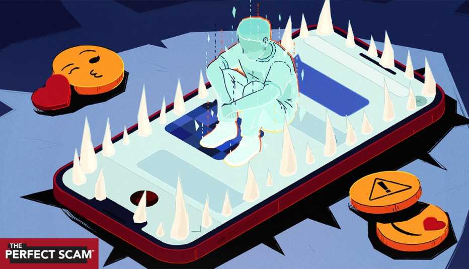 a smartphone with spikes around it with someone sitting in the middle