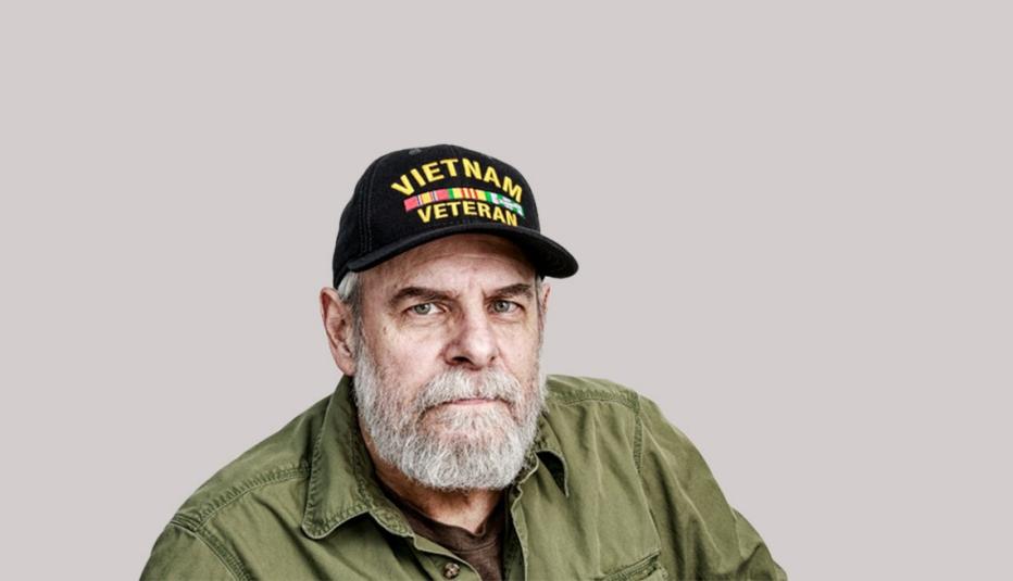 Portrait of a USA Navy Vietnam War military veteran senior adult man. 
