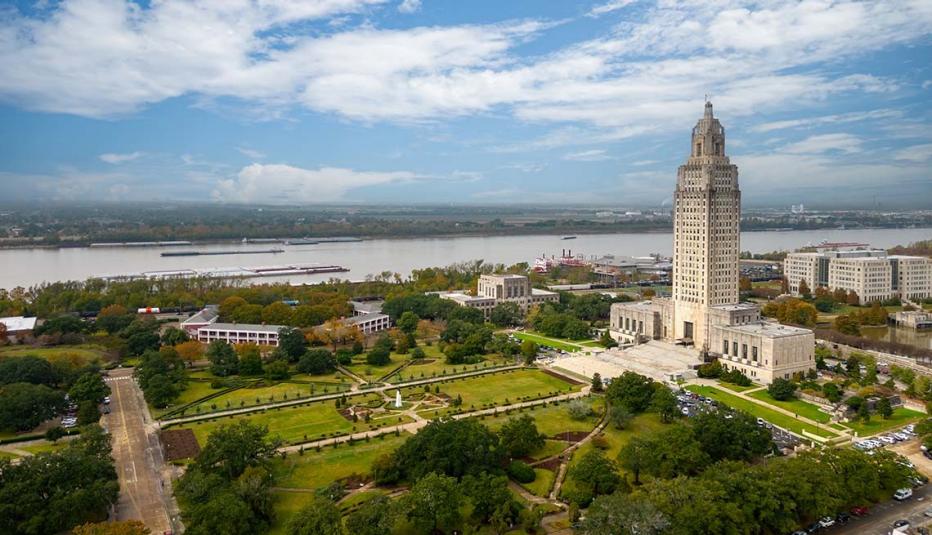 Aerial view of the Baton Rouge, Louisiana, state capitol building Aerial view of the Baton Rouge, Louisiana, state capitol building