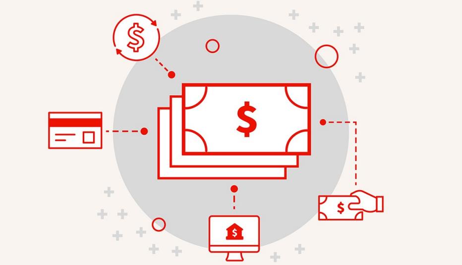 Cash, bitcoin, credit card and computer Cash, bitcoin, credit card and computer