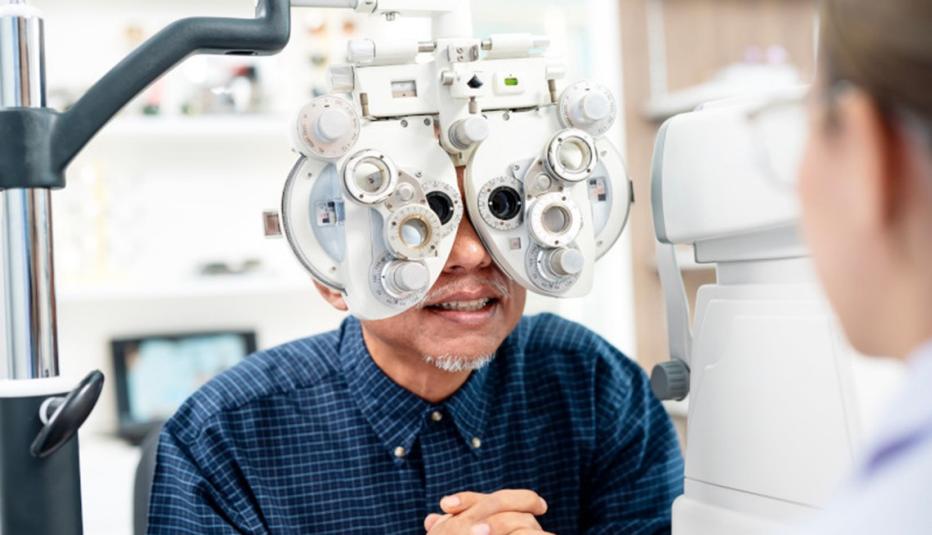 man getting eye exam