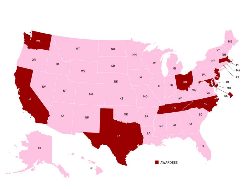 US map indicating where awards were given