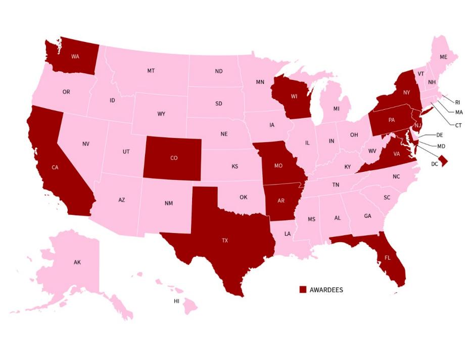 US map indicating where awards were given